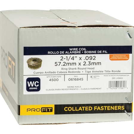 Pro-Fit 2-1/4'' x 0.092'' 15 Degree Wire Weld Hot Dipped Galvanized Coil Siding Nail, 4500 Ct. 616845