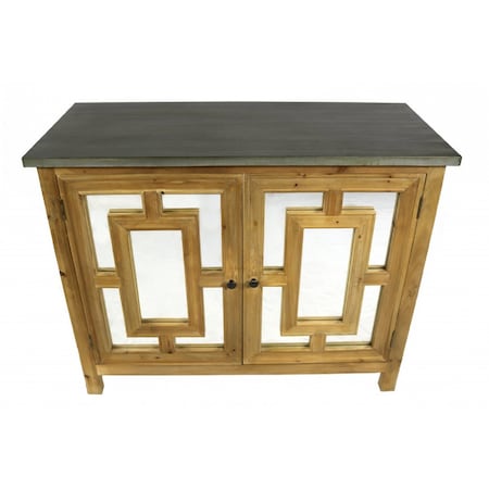 Homeroots 45in Brown And Gray Solid Wood Carved Geometric Sideboard with Two Doors 488481