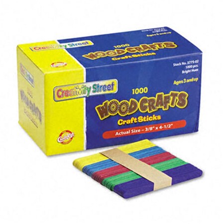 The Chenille Kraft Co Chenille Kraft Colored Wood Craft Sticks- 4 1/2 X 3/8- Wood- Assorted, 1000PK 3775-02