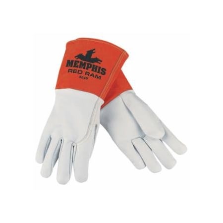 Mcr Safety Red Ram Mig/Tig Welders Gloves, Grain Goat Skin, Med, White/Russet, 12PK 127-4840M