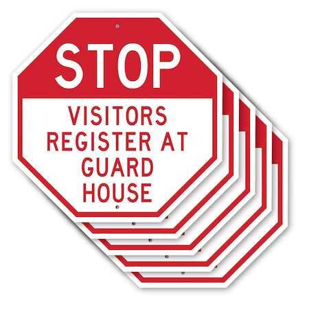 Signmission Stop Visitors Register at Guard Hou, 10 inch X 10 inch, Aluminum Metal Signs, 5PK OC-A-5Pack-10-298