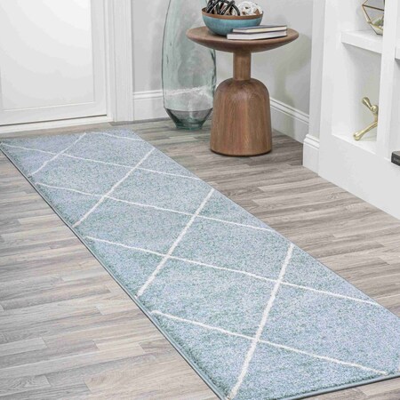 Jonathan Y Cole Minimalist Diamond Trellis Light Blue/White 2 ft. x 10 ft. Runner Rug SEU102C-210