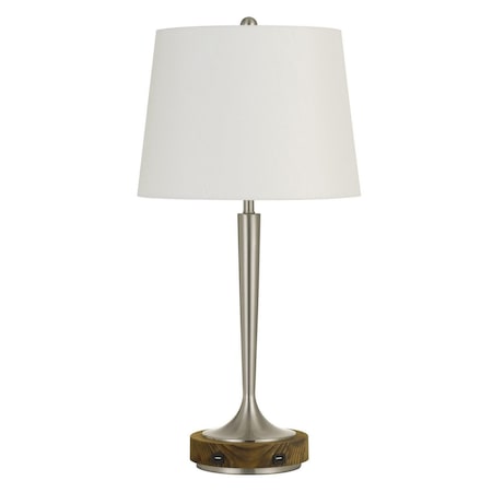 Homeroots 29" Nickel Metal Usb Table Lamp With Off White Empire Shade 524699