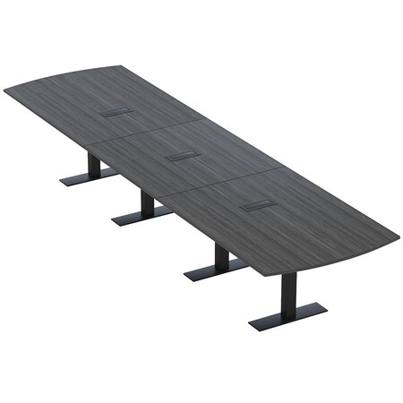 Skutchi Designs 16ft Conference Table W/ Power Unit | 16 Person Modular Arc Rectangle Meeting Table | Harmony Series HAR-AREC-48X192-T.BK-WA7949-EBLK