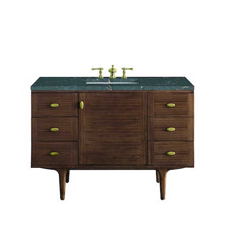 James Martin Vanities Amberly 48'' S Vanity, Mid-Century Walnut w/ Parisien Bleu Top w/FreePower Wireless Charger 670-V48-WLT-FPBL