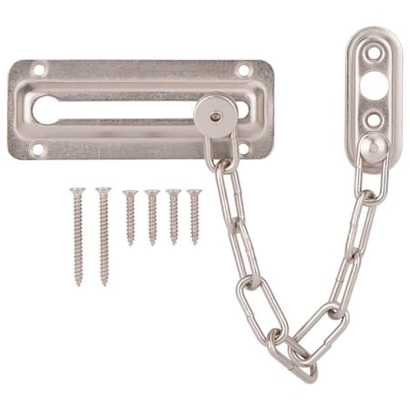 Prosource Chain Door Guard, 3-3/8 in L, 2 in W, Steel, Satin Nickel 807277-SC-PS