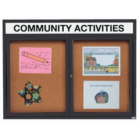 Aarco Enclosed Bulletin Board w/ Header Black Powder Coated Al Frame, 48''Hx60''W DCC4860RHBK