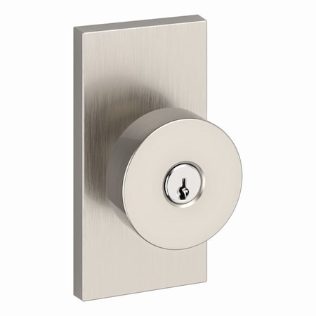 Baldwin Entry Contemporary Knob and Contemporary 5in Rose with 6AL Latch and Dual Strike Satin Nickel ENCONCFR150