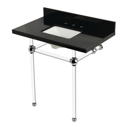 Kingston Brass 36" Black Granite Console Sink with Acrylic Legs, 8-Inch, 3-Hole, Black Granite/Polished Chrome KVPK36KASQ1