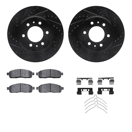 Dynamic Friction Co DFC Brake Rotor Drilled & Slotted - Black- w/Ultimate Duty Brake Pad & HW Kit 8412-54094