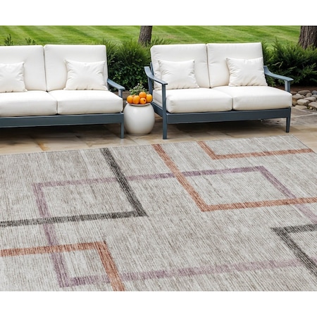 Homeroots 10' X 14' Taupe Charcoal And Copper Geometric Washable Indoor Outdoor Area Rug 588349