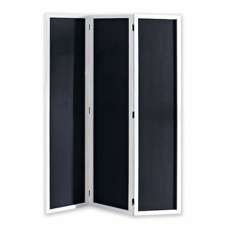 Homeroots 67" Black and White Chalkboard Wood Folding Three Panel Screen Room Divider 342758