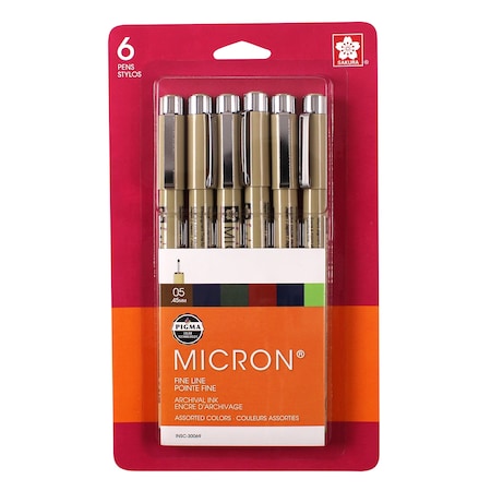 Sakura Pigma Micron Pens, Size 05, Assorted Heritage/Earth Colors, 6-Piece Set, Blister Card 30069