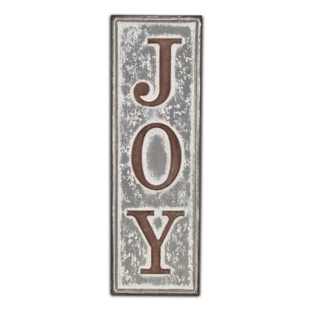 Homeroots 19" X 6" Gray and Brown Handcrafted Joy Metal Wall Decor 487510