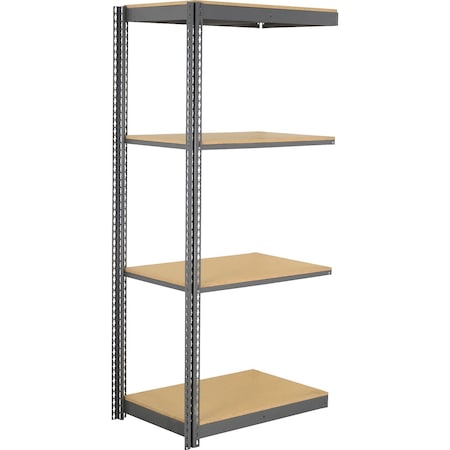 Global Industrial 4 Shelf, Commercial Duty Boltless Shelving, Add On, 48"W x 18"D x 60"H, Wood Deck B3152785