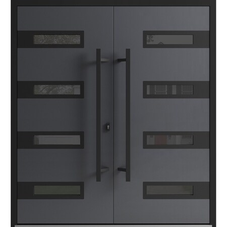 Vdomdoors Front Exterior Prehung Aluminum Double Doors Ronex0131 Grey Mirrored Clear Glass Entry Metal Modern RONEX0131DEXD-GRE-W72xH96-LH-I