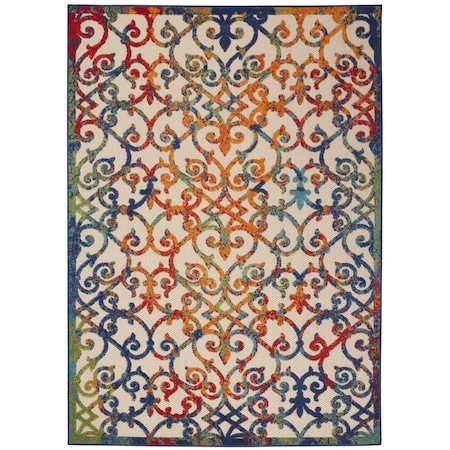 Homeroots 5' X 8' Ivory Blue Orange And Green Trellis Indoor Outdoor Area Rug 546792