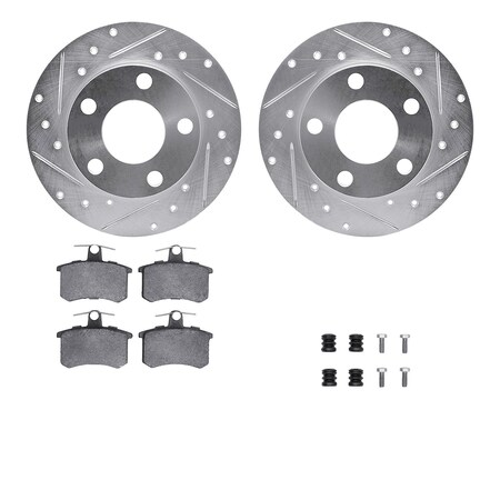 Dynamic Friction Co DFC Rotors-Drilled & Slotted-Silver w/ EURO 5000 Ceramic Brake Pads Incl Hdw 7612-73011