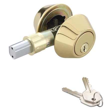Prosource Deadbolt, 3 Grade, Polished Brass, 2-3/8 to 2-3/4 in Backset, KW1 Keyway T-D102PB