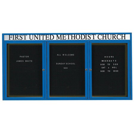 Aarco Illuminated Outdoor Enclosed Directory w/ Al Frame Header, Powder Coated Blue, 48''Hx96''W OADC4896-3HIB
