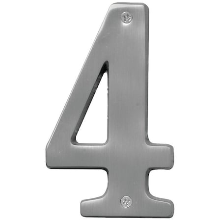 Hy-Ko Prestige Series House Number, Character: 4, 5 in H Character, Nickel Character, Brass BR-51SN/4