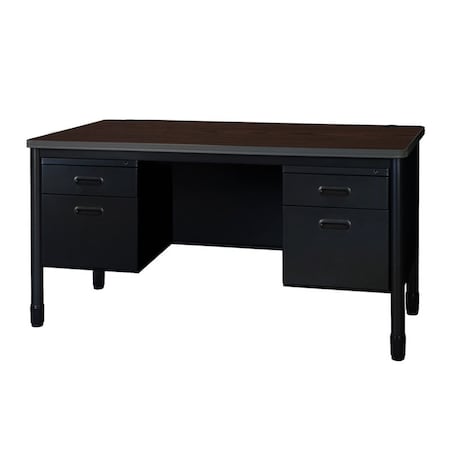 Regency Mesa Steel Double Pedestal Teacher's Office Desk 60in x 30in, Neo Walnut Top, Black Base 66266DPNWBK
