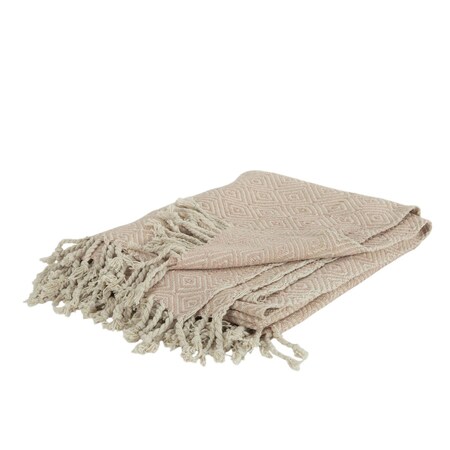 Homeroots 50" X 60" Blush Cotton Woven Geometric Throw Blanket with Fringe 518811