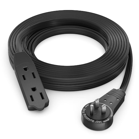 Maximm 15ft 16AWG 3-Outlet 360 degrees Flat Plug Extension Cord, 3-Prong UL, Black ADW-360-3315-B