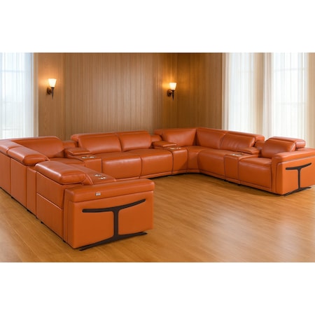 Homeroots Camel Italian Leather Power Reclining U Shaped Twelve Piece Sectional With Console 634660