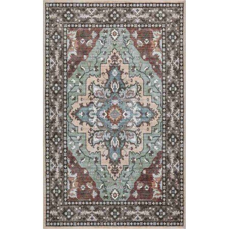 Jonathan Y Superbia Boho Medallion Border Non-Slip Machine-Washable Green/Brown 9 ft. x 12 ft. Area Rug WSH502C-9