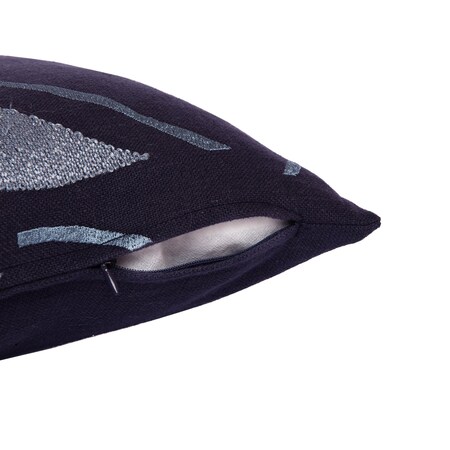 Homeroots 20" Blue Geometric Cotton Blend Throw Pillow With Embroidery 549418