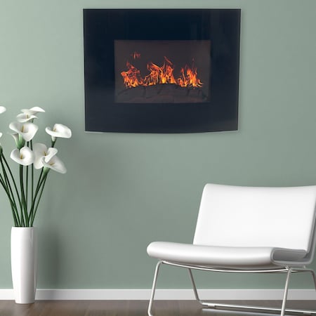 Northwest 25.5in Wall Mounted Electric Fireplace Curved Glass Heater with Log Fuel Effect, Adjustable Flames 80-EF455S