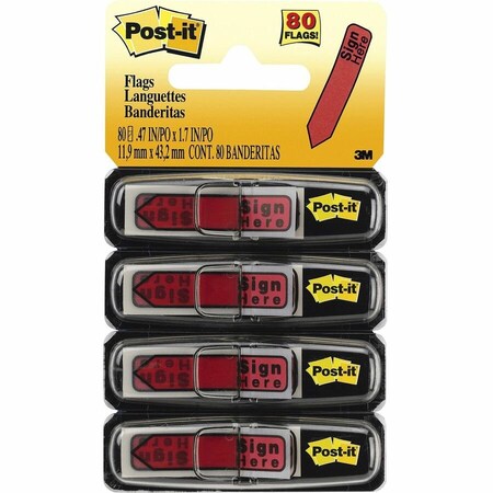 3M Post-it, Arrow Message 1/2in Page Flags In Dispenser, insign Herein, Red, 80PK 684RDSH