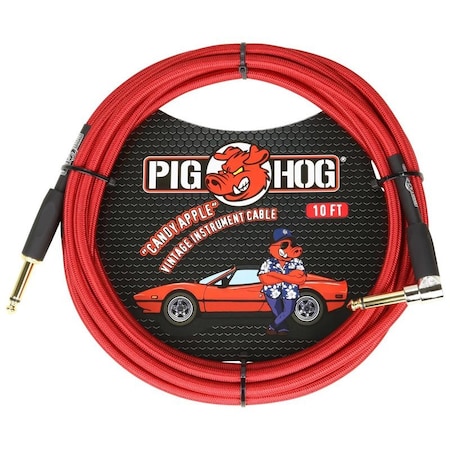Pig Hog ''Candy Apple Red'' Instrument Cable, 10-Feet Right Angle PCH10CAR