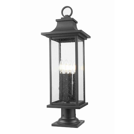 Z-Lite Tiberius 4 Light Outdoor Pier Mounted Fixture, Black/Clear Seedy, 9 In W x 27.25 In H 5017PHBR-533PM-BK