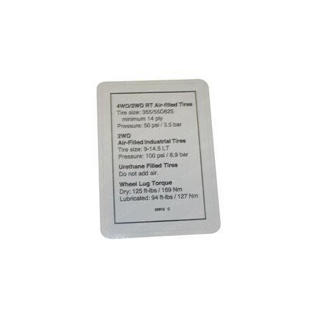 Genie REPLACEMENT DECAL, NOTICE TIRE SPECS 82918GT