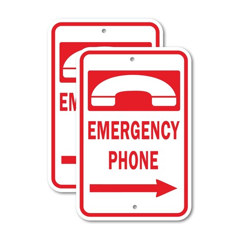 Signmission Emergency Phone w/ right arrow, 18'' X 24'' 2 Signs, Heavy Gauge Aluminum, 2PK A-1824-2PACK-2653