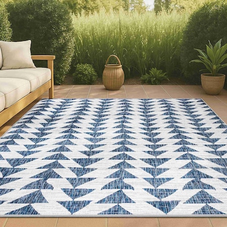 Jonathan Y Andratx Modern Tribal Geometric Blue/Ivory 8 ft. x 10 ft. Indoor/Outdoor Area Rug SMB126B-8
