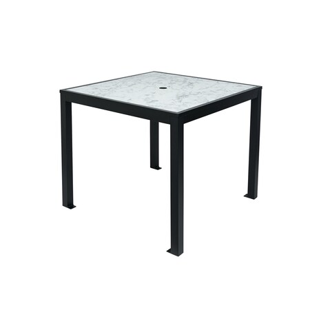 Bfm Seating Surf Inlay 4-Leg Bolt-Down Table 32x32 - Carrara Top - Black Frame - Umbrella hole optional PH4L3232CRBL