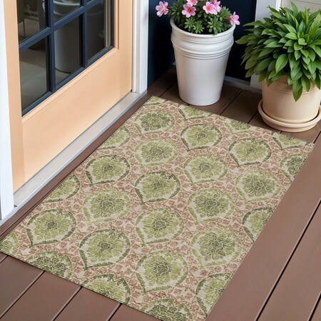 Homeroots 3' X 5' Olive Green And Fern Green Medallion Washable Indoor Outdoor Area Rug 587794