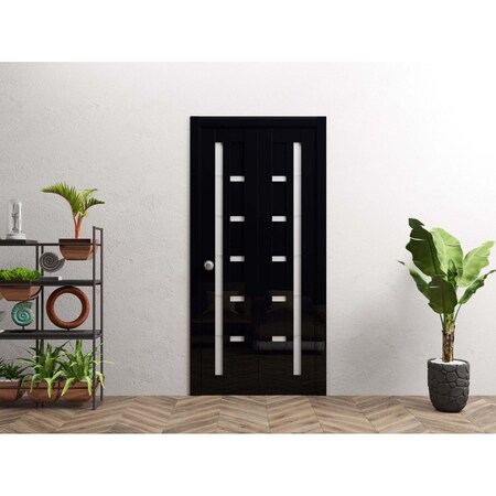 Sartodoors Sliding Closet Bi-fold Doors 36x80 inches Black Solid Core Modern Interior QUADRO4088BF-GLB-36