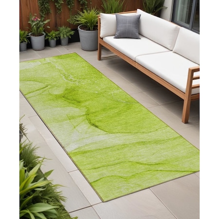 Homeroots 8' Runner Green Abstract Washable Non Skid Indoor Outdoor Runner Rug 559740