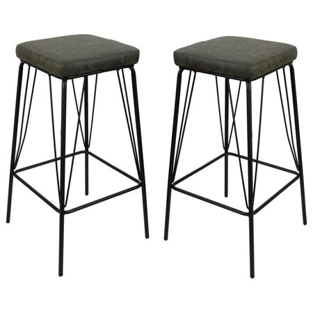 Leisuremod Millard Leather Bar Stool with Metal Frame, Olive Green, 2PK MS36G2