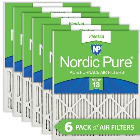 Nordic Pure 16x25x1 Pleated Air Filter, High Capacity, Electrostatically Charged Synthetic Media, MERV 13, 6 PK 16x25x1M13-6
