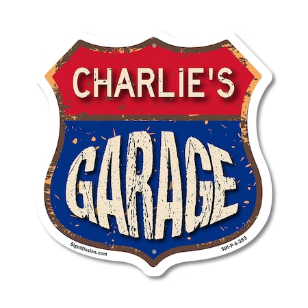 Signmission Charlie's Garage, 6 Inch X 6 Inch, Plastic Sign SHI-P-6-383-CHARLIE