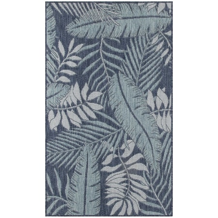 Homeroots 3' X 5' Navy Blue And Ivory Palm Leaf Indoor Outdoor Area Rug 554904