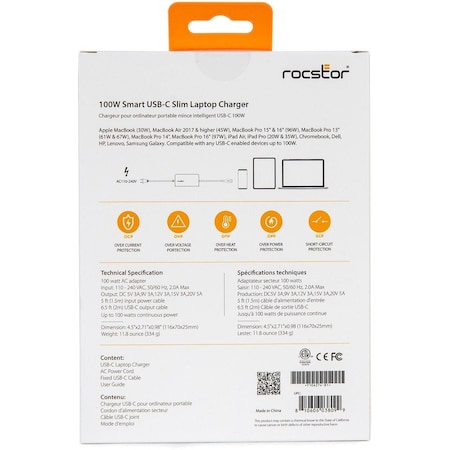 Rocstor 100W USB-C POWER ADAPTER AC CHARGER Y10A274-B1