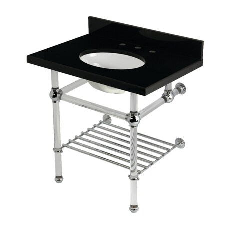 Kingston Brass 30-Inch Black Granite Console Sink with Acrylic Legs and Shelf, 8-Inch, 3-Hole KVPK3030KAB1