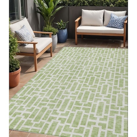 Homeroots 5' X 8' Artichoke Green And Ivory Geometric Washable Indoor Outdoor Area Rug 594822