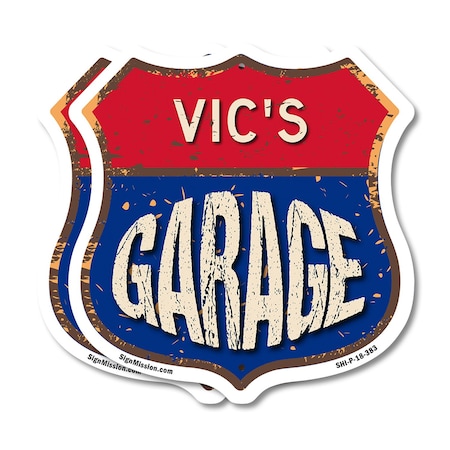 Signmission Vic's Garage, 18 inch X 18 inch, Plastic Sign, 2PK SHI-P-2PACK-18-383-VIC